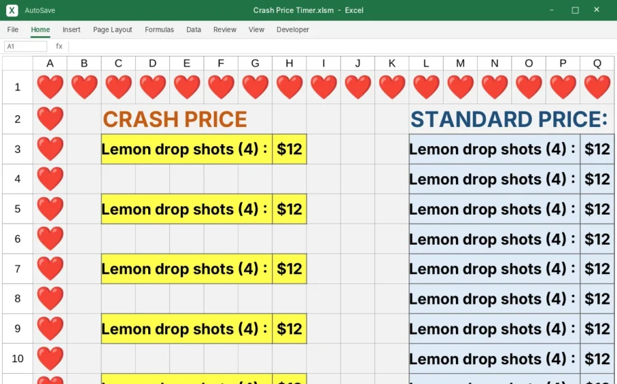 Bar Crash Price Timer Display