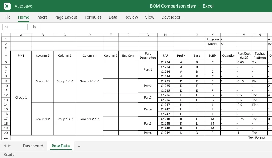 Bill of Materials Cost Comparison