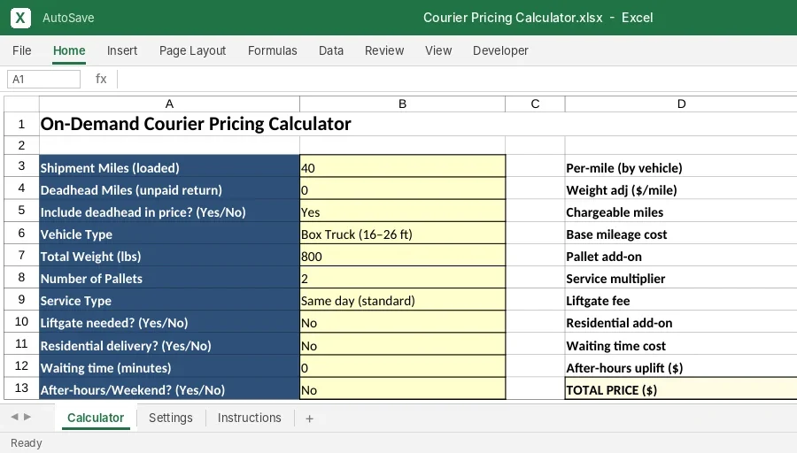On-Demand Courier Pricing Calculator