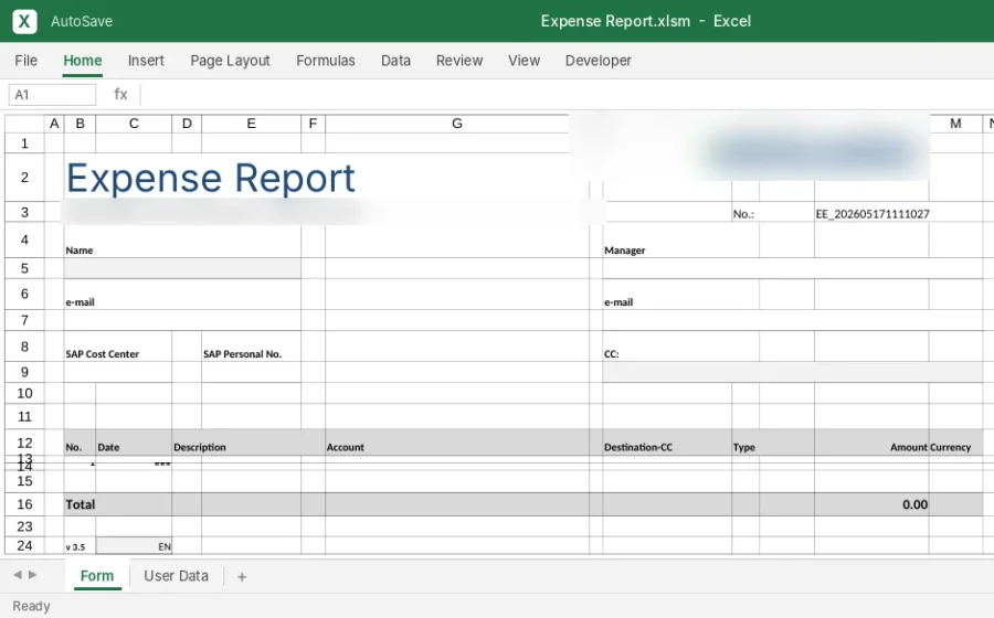 Multi-Language Expense Report Form